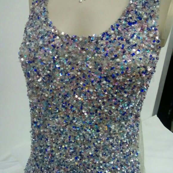 Beige Multi Sequin and Sheer Top size M - Picture 2 of 4